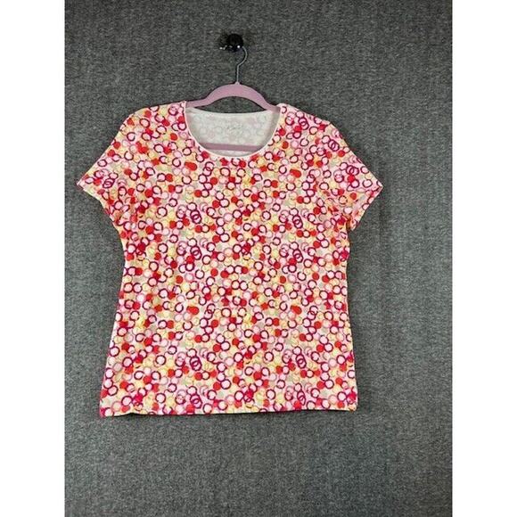 Kim Rogers Tops - Women's Kim Rogers White Red Orange Pink Tan Circle Round Neck Short Sleeve PL